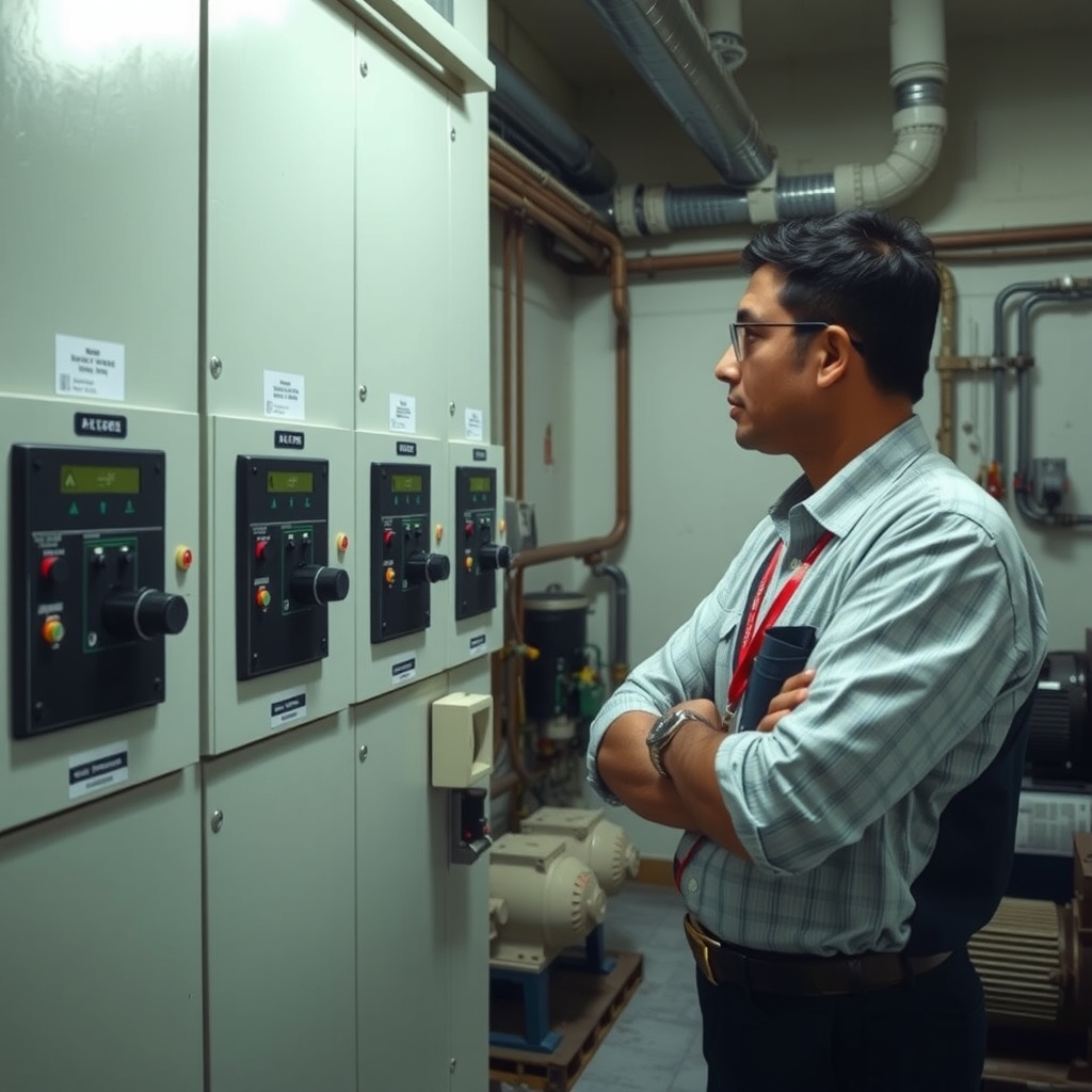 Inspecting mechanical safety panels forms a routine part of fire safety compliance audits.